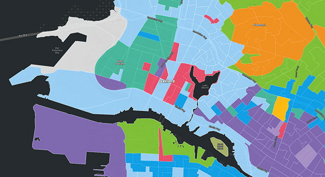 A multicolored district map