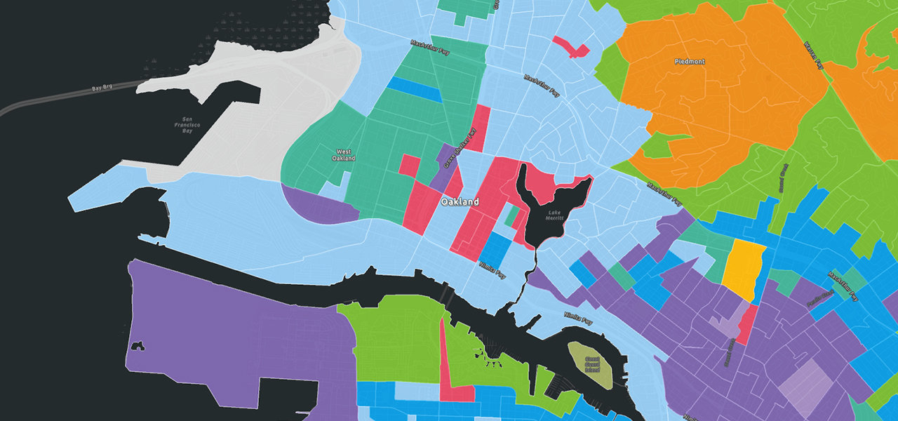 Una mappa colorata di un distretto scolastico a San Francisco