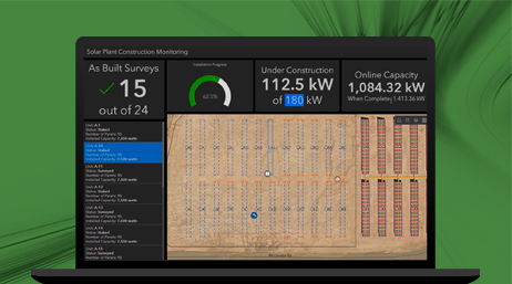 A laptop computer displaying a dashboard of a solar farm survey