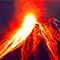 An erupting volcano against a dark sky