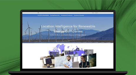 A laptop computer displaying the webpage, “Location Intelligence for Renewable Energy Companies”
