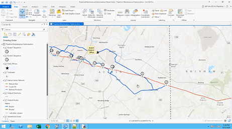 Screenshot of a map being created in Esri technology from the webinar “Enhance Pipeline Mobility Workflows with ArcGIS”