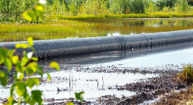 A pipeline in muddy pond water