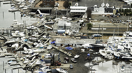 Docks, boats, and structures on the coast of Philadelphia destroyed by Hurricane Sandy