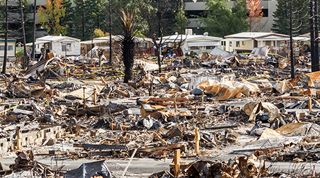 Destroyed structure turned to rubble in California because of a wildfire