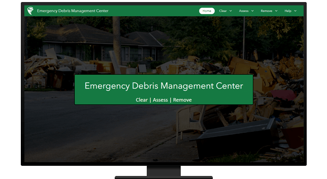 A desktop computer displaying an Emergency Debris Management Center web browse