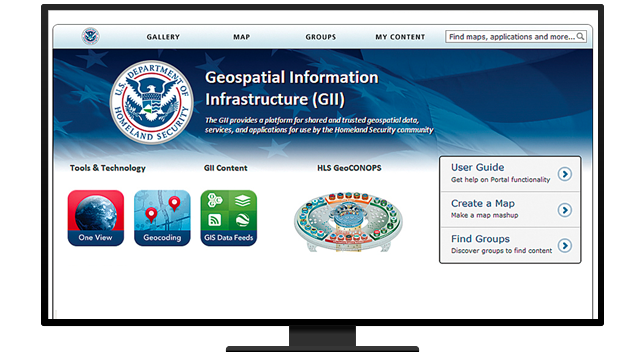 Monitor showing Geospatial Information Infrastructure webpage