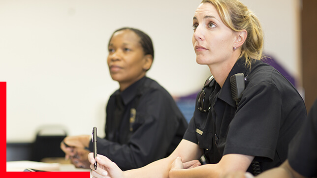 Two officers looking in the same direction