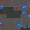 A map of Illinois with scattered red dots and yellow lines connecting disparate incidents 