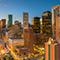 A city skyline at dusk in Houston, Texas