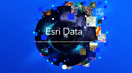 Imagen promocional en la que se puede leer: "Datos de Esri, comprender con precisión las personas y los lugares con datos de localización global"