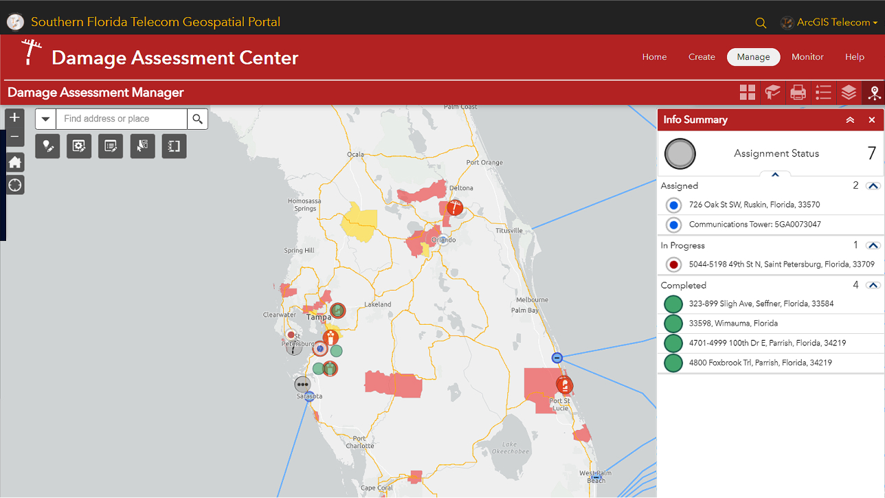 Damage assessment center map of Florida