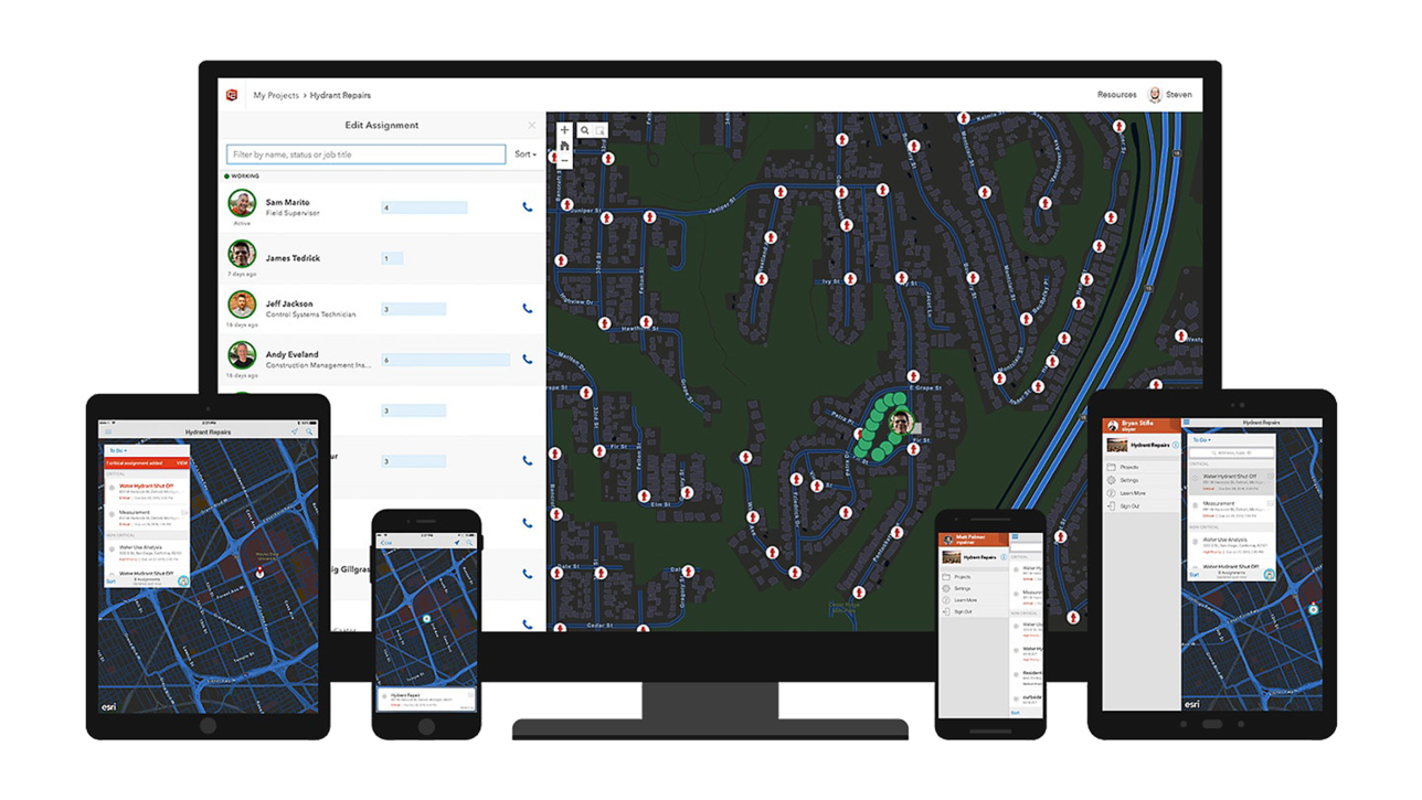 Mobile devices and laptop screen with the same map and data showing 