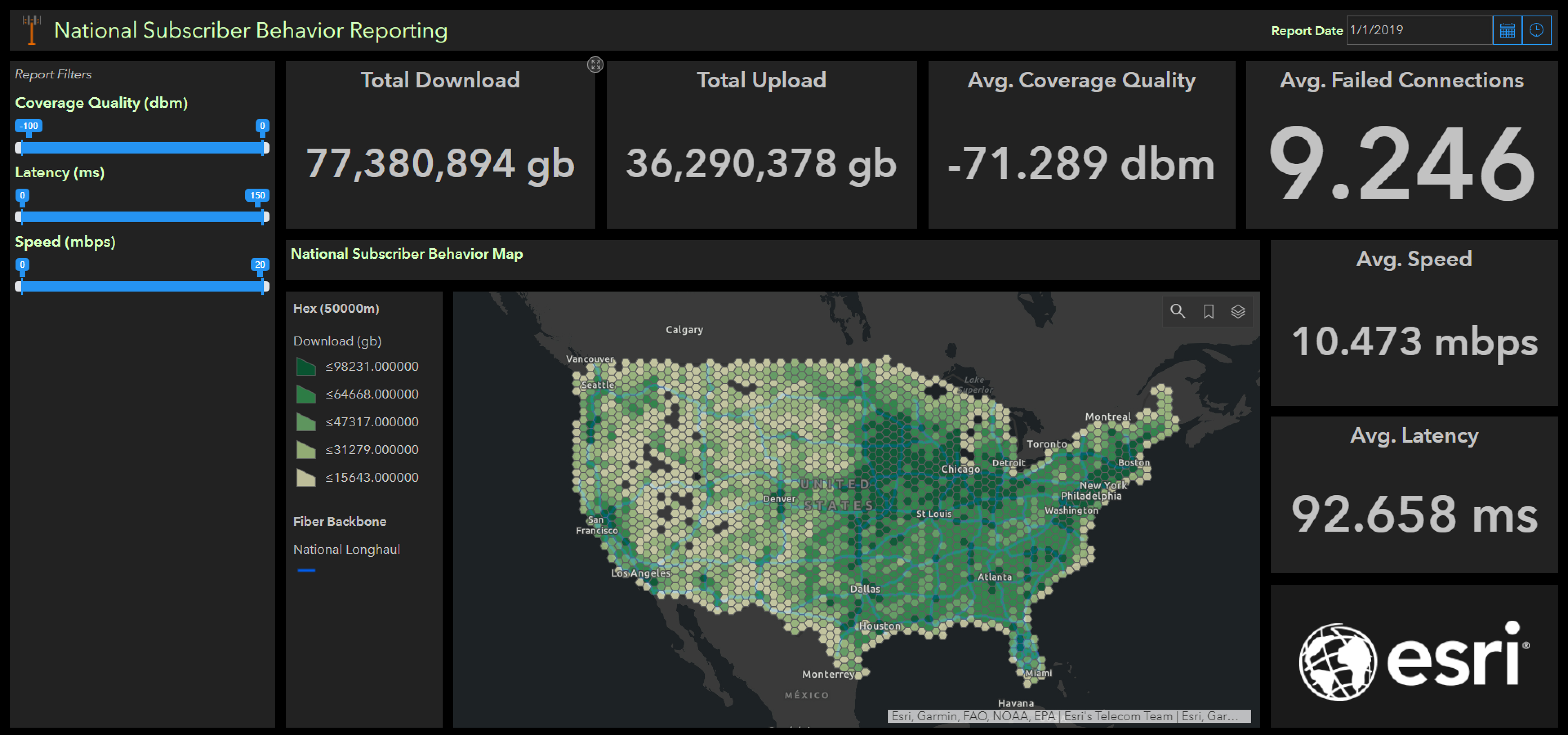 Dashboard "National Subscriber Behavior Reporting" mit Karte und Kennwerten