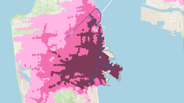 a map displays gradient shades of pink to indicate unknown disparities in an area