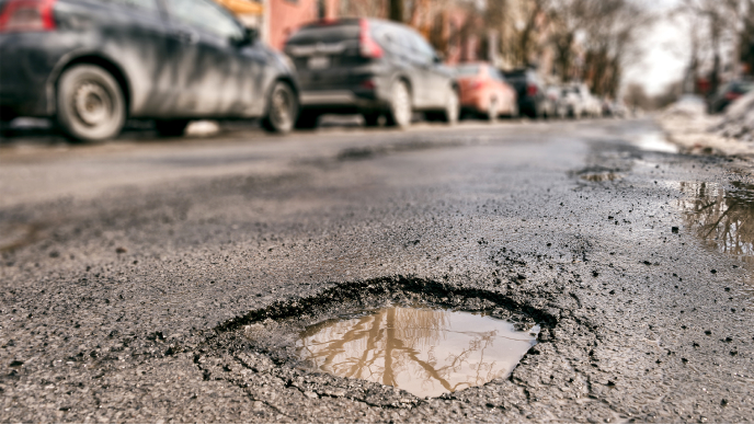 A pothole in a street