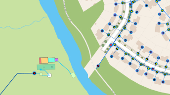 Map of water utilities beside a river 
