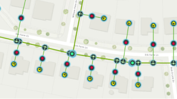 Sewer network with connection points and sewer cleanouts. 