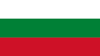 The flag of Bulgaria, which is a tricolor design of equal-sized horizontal bands colored from top to bottom in white, green, and red