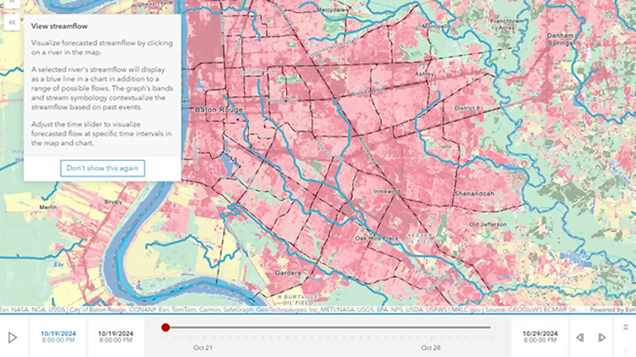 A detailed map with roads, waterways, terrain, and data collection layers displayed in multiple colors