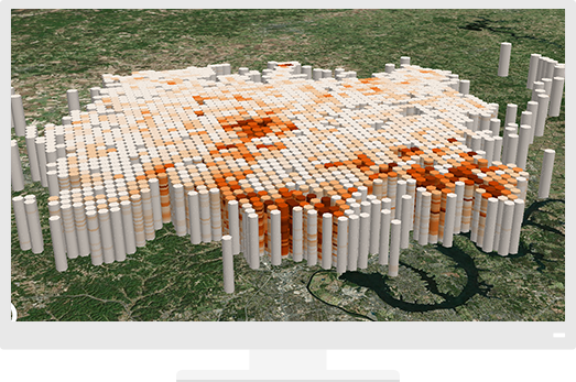 3D data overlaid a map