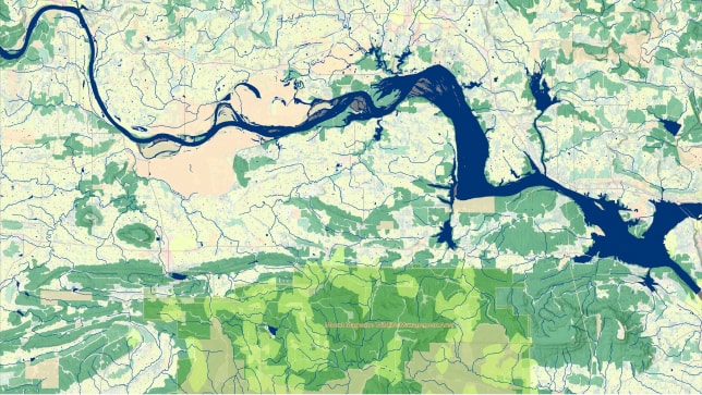 Map of a river and surrounding land