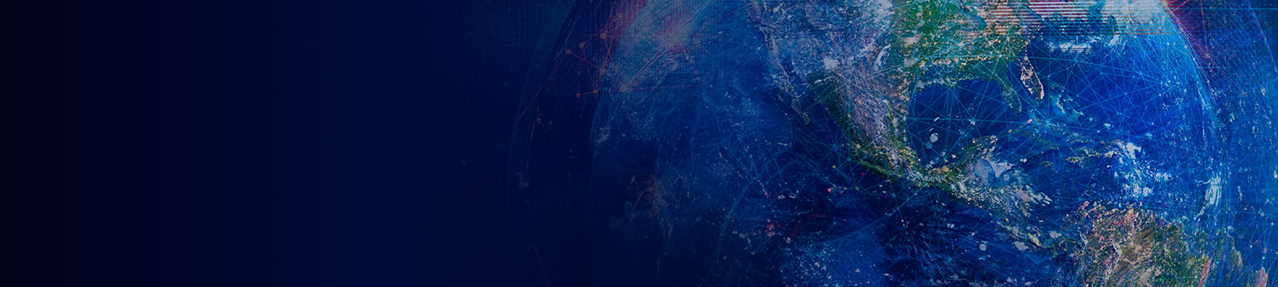 Planet Earth in bright blue and green wrapped in a web of interconnected lines