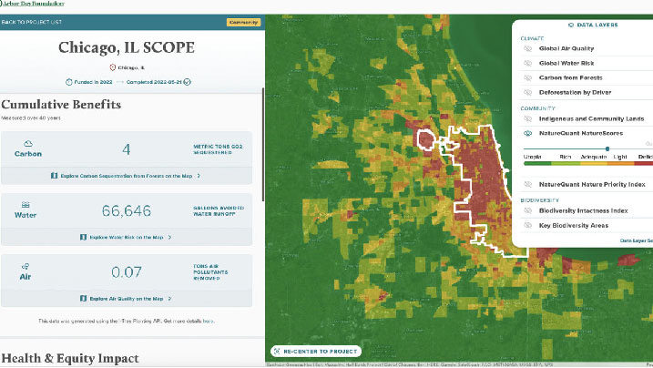 A dashboard with a concentration map of Chicago alongside a list of data points and a legend of analysis options