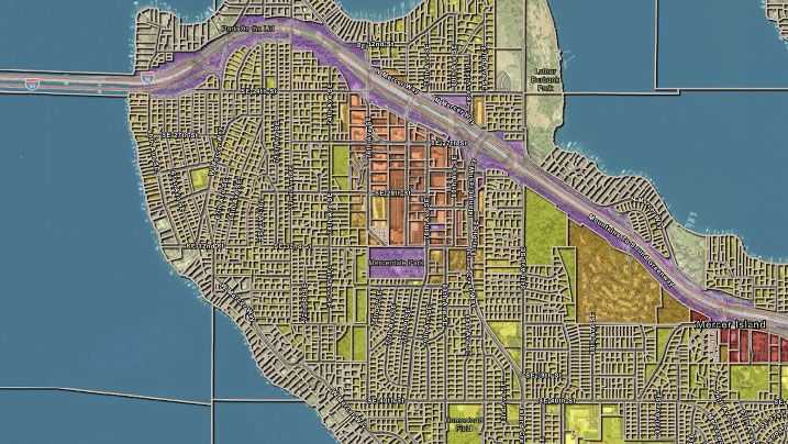 A detailed parcel map of Mercer Island