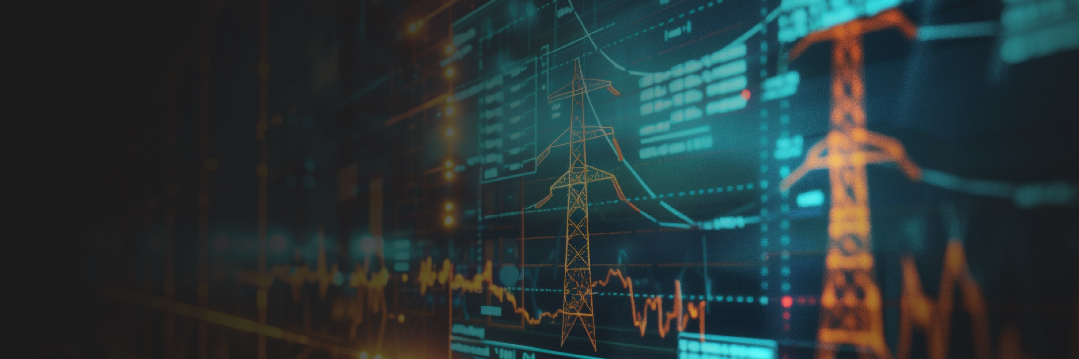 A screen displaying 2D models of connected utility towers