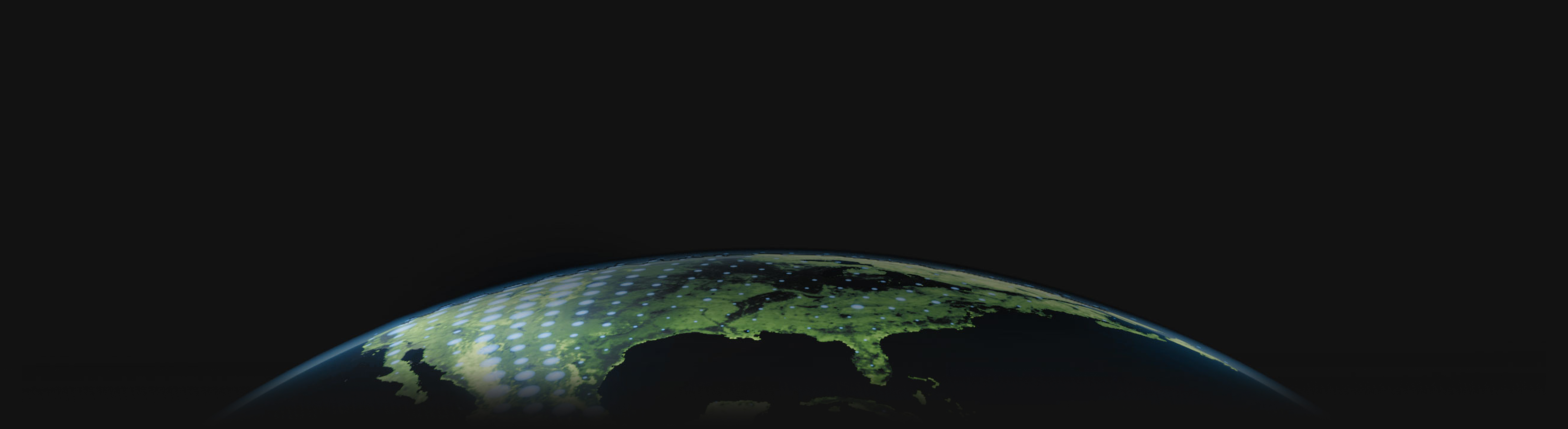 A slightly curved blue line on a black background represents a digital globe of the Earth, with subtle blue lights indicating data layers resting on top