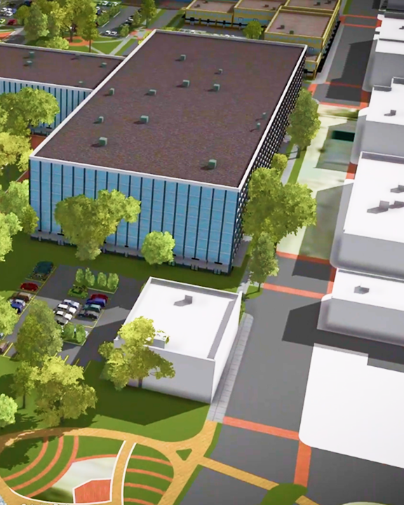 A 3D map of a commercial building in an urban environment.