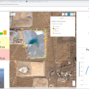 A cropped view of a GIS dashboard displaying a map, metrics, and a graph