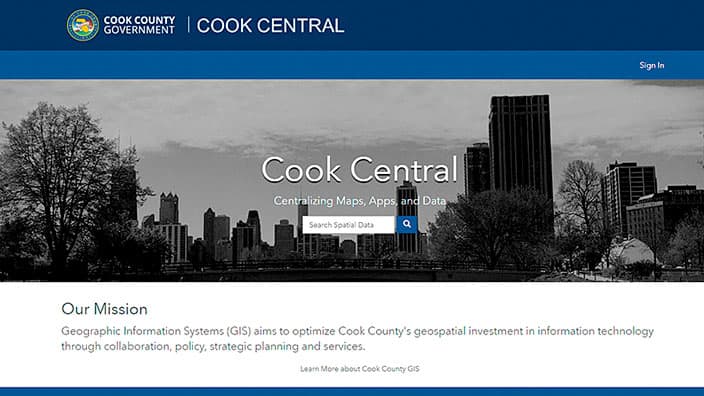 A view of the home page of Cook Central, the digital dashboard for Cook County, Illinois