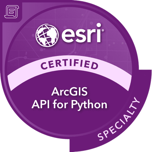 Circular badge featuring the Esri logo and text indicating certification for the ArcGIS API for Python.