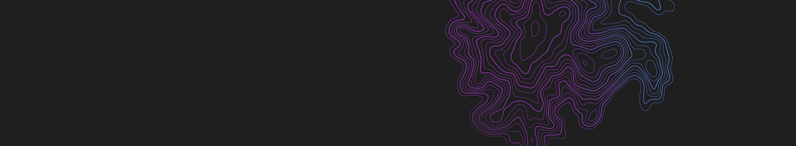 An abstract design featuring intricate contour lines in shades of purple and blue against a black background. 