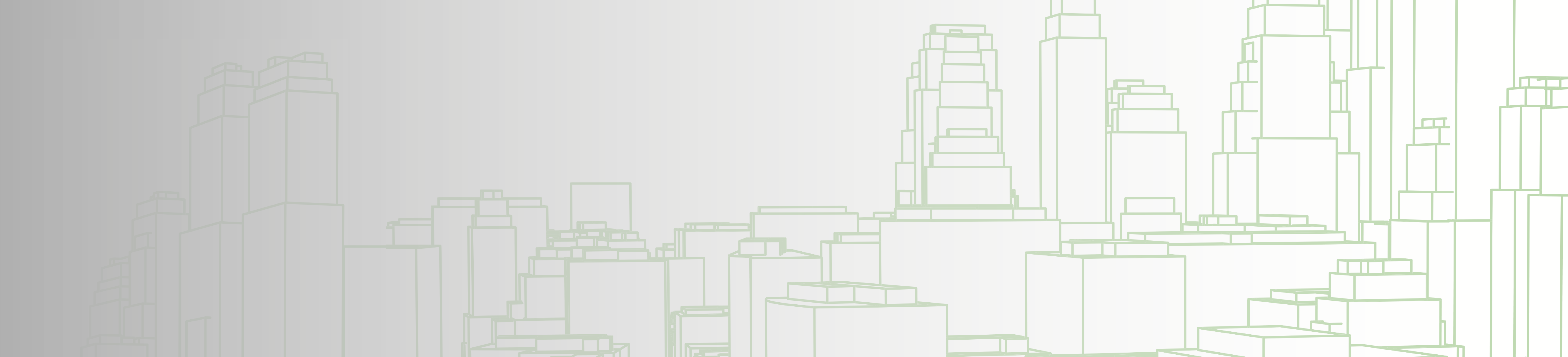  A composite image of a high rise building in black and white on a background line drawing of a city filled with skyscrapers with smaller overlaid maps in shades of green
