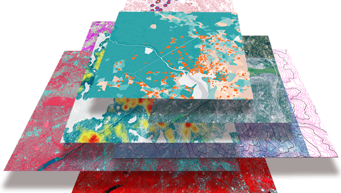 A collection of colorful maps layered on top of each other