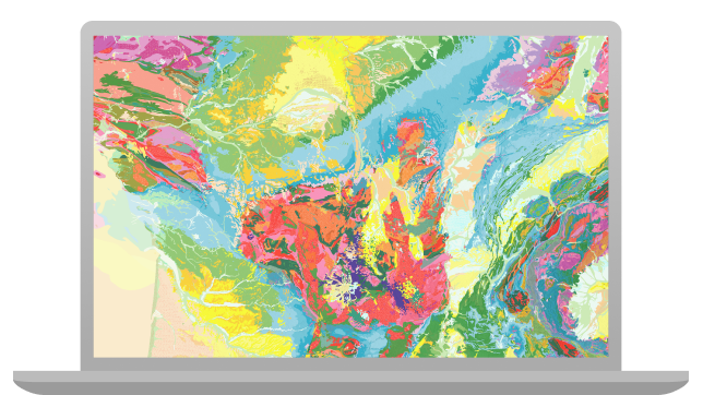 Computer portatile che mostra il software di rilevamento della posizione utilizzato con una mappa colorata