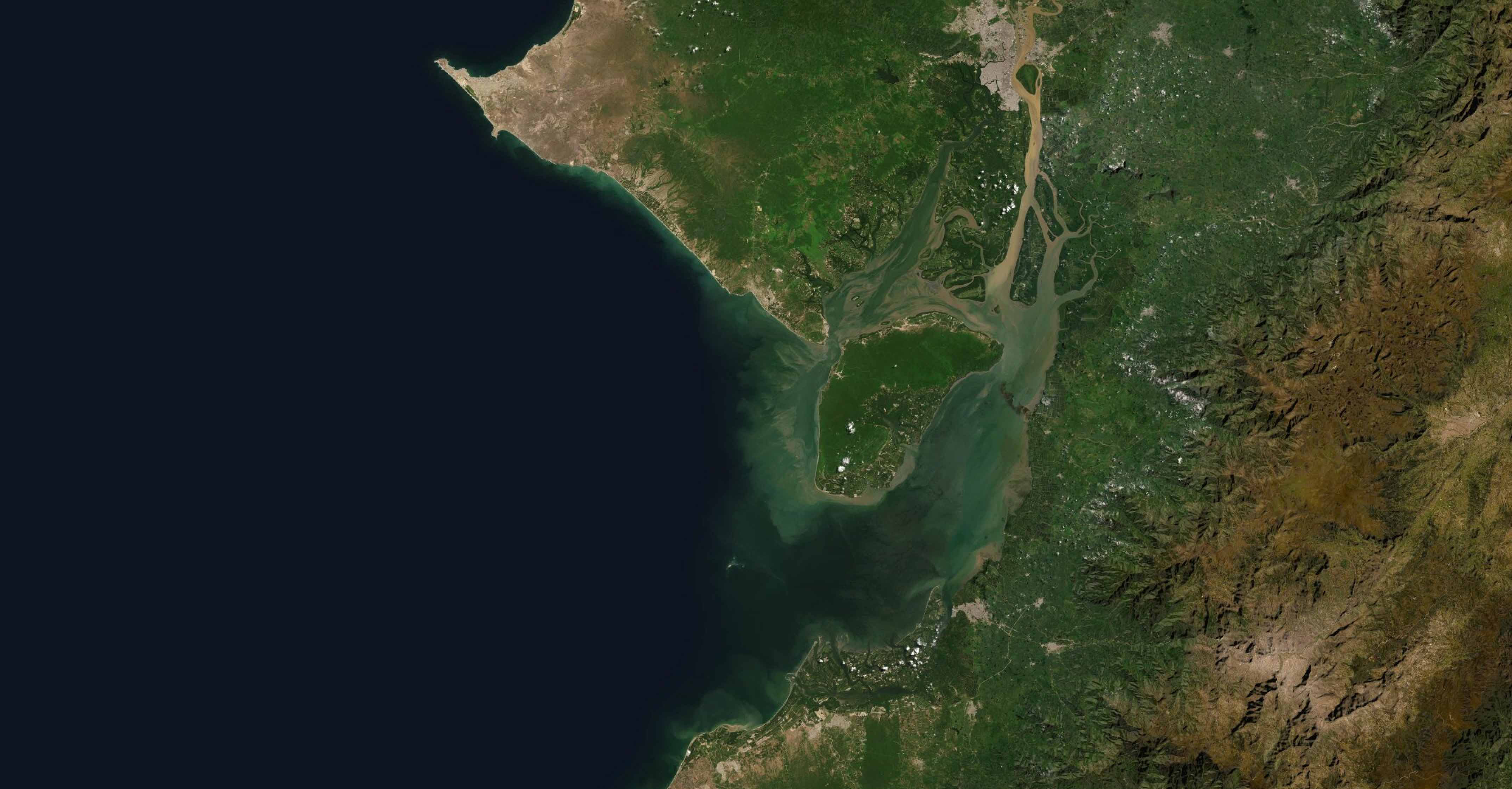 ,Satellite imagery of an estuary