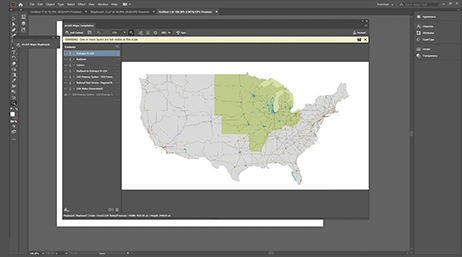 Gray map of the United States open in a software design program