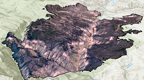 A screenshot of the fire perimeter of the Glenwood Canyon fire in natural color