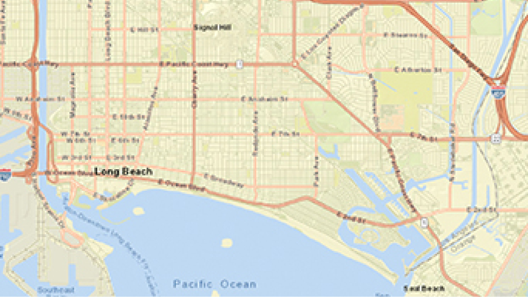 A map of downtown Long Beach, California