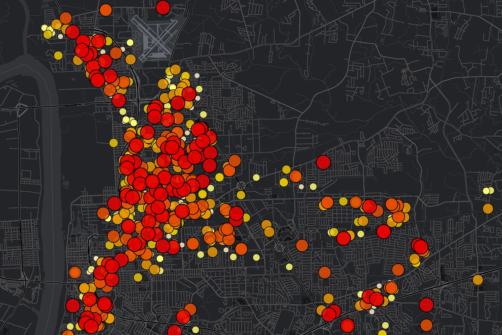 Map showing a group of hot spots 