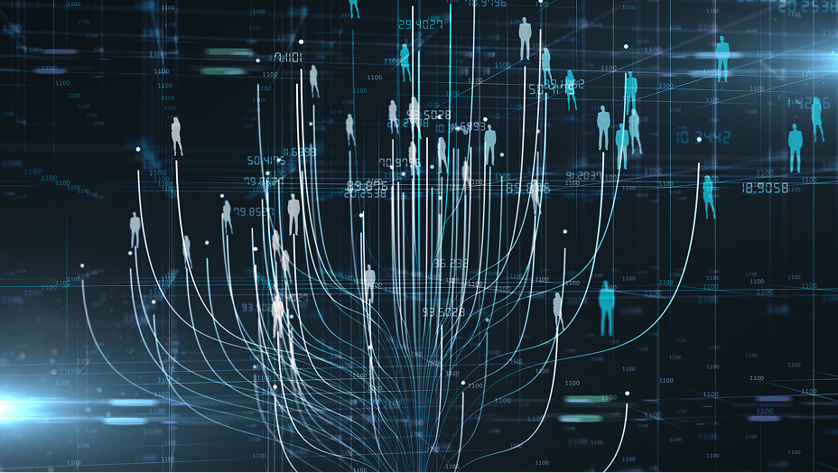 An abstract digital visualization showing interconnected data flows.