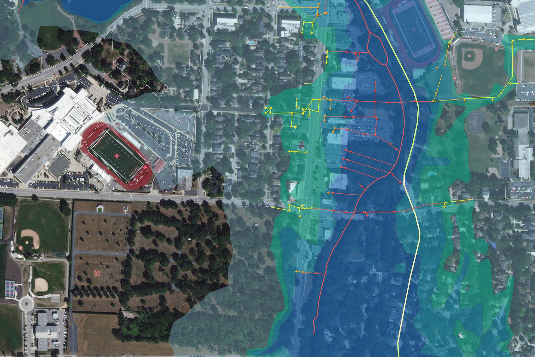 Image outlining a flood plane