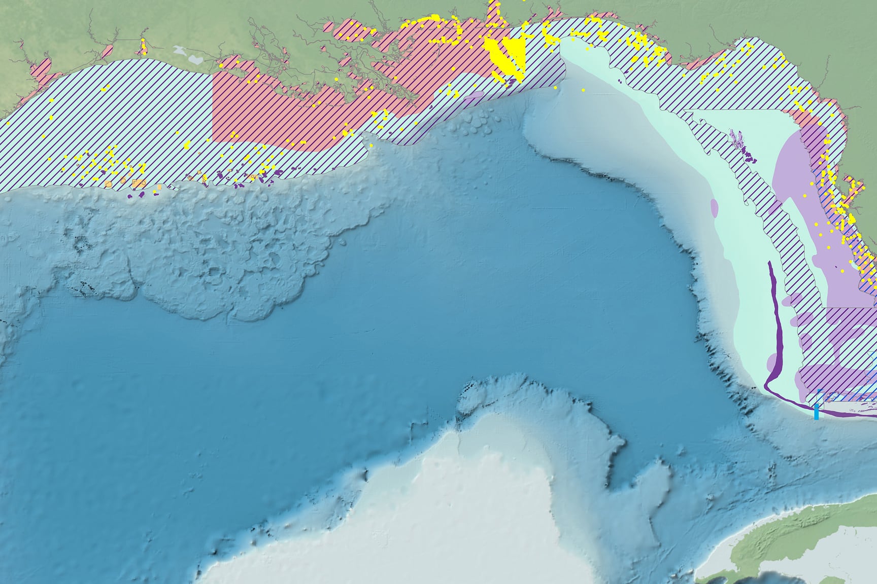 A color-coded map shows a large ocean basin bordered by a detailed coastline