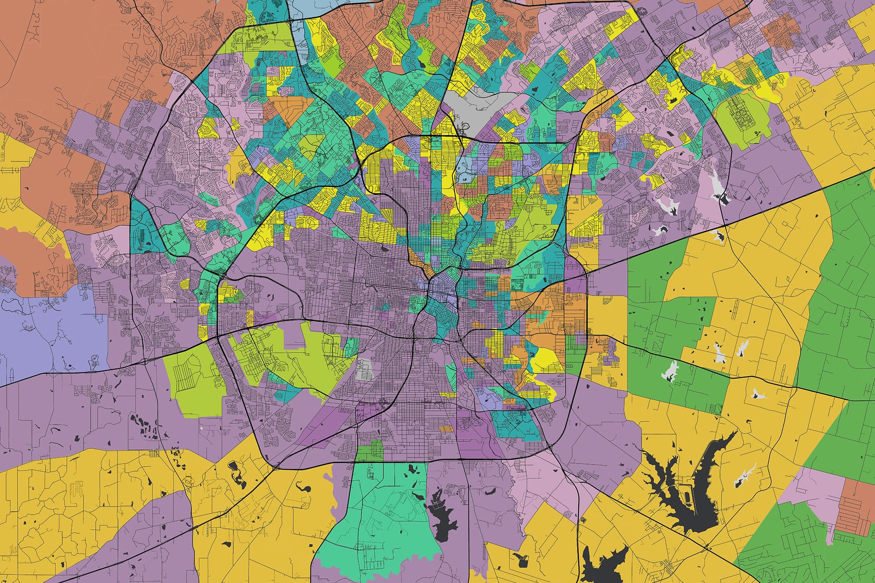 Map grouping neighborhoods by color