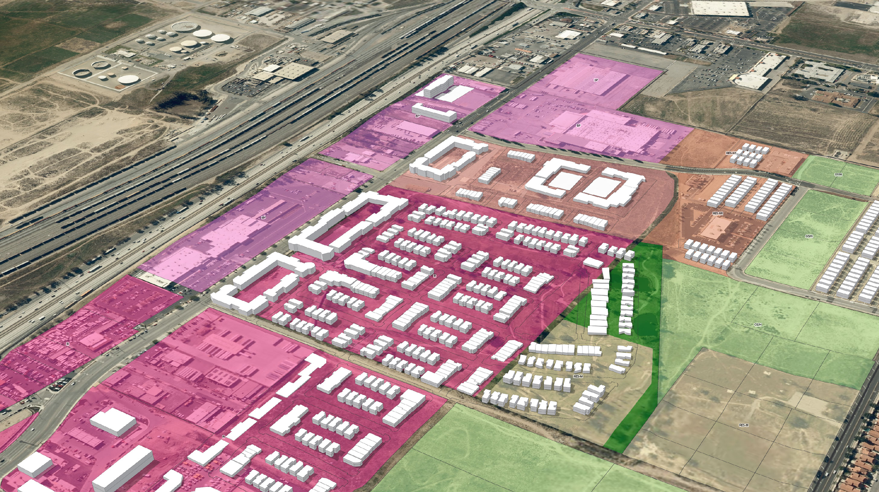 A transparent land use map layered over a map of local imagery.