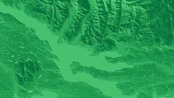 Carte illustrant une rivière et un terrain superposé avec une teinte verte